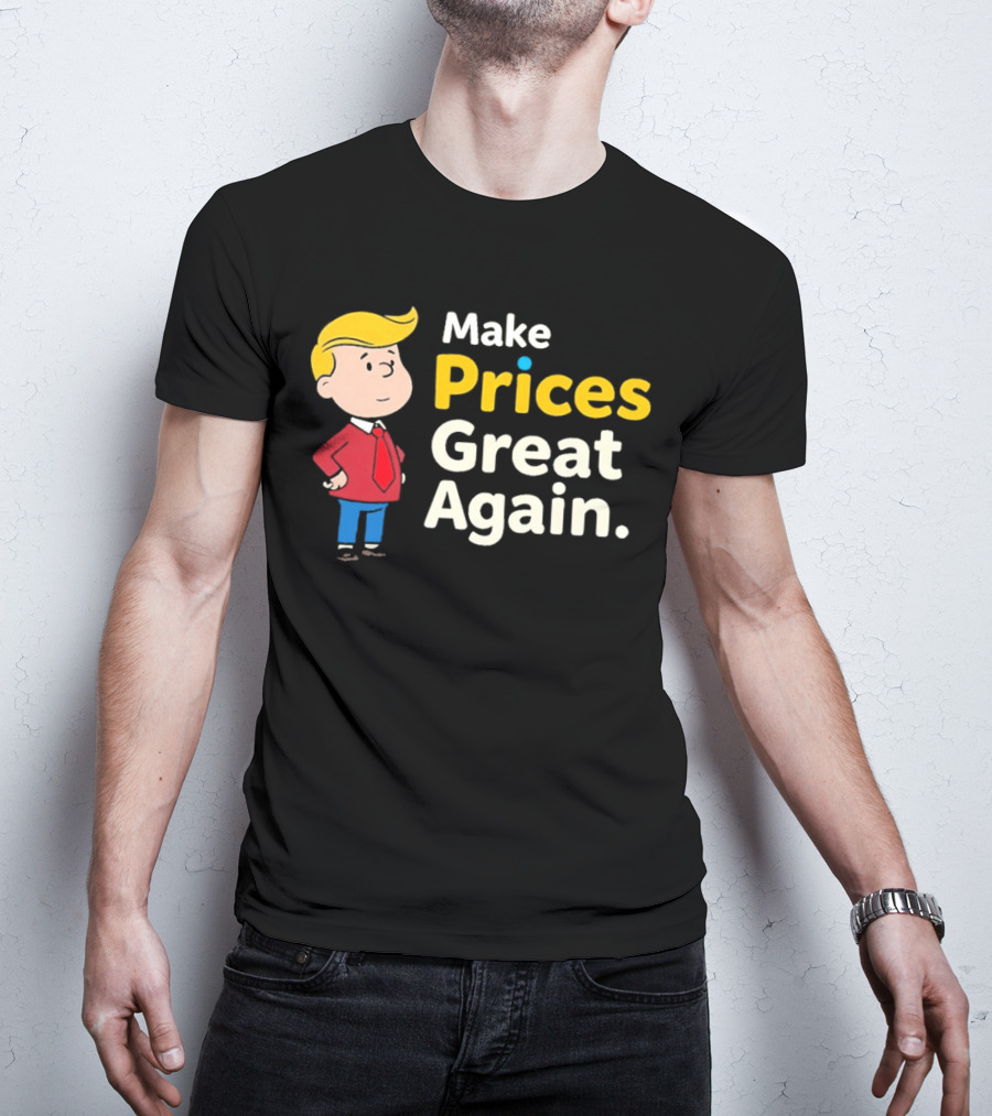 Make Prices Great Again Cartoon Character Red Tie Blue Pants T-Shirt