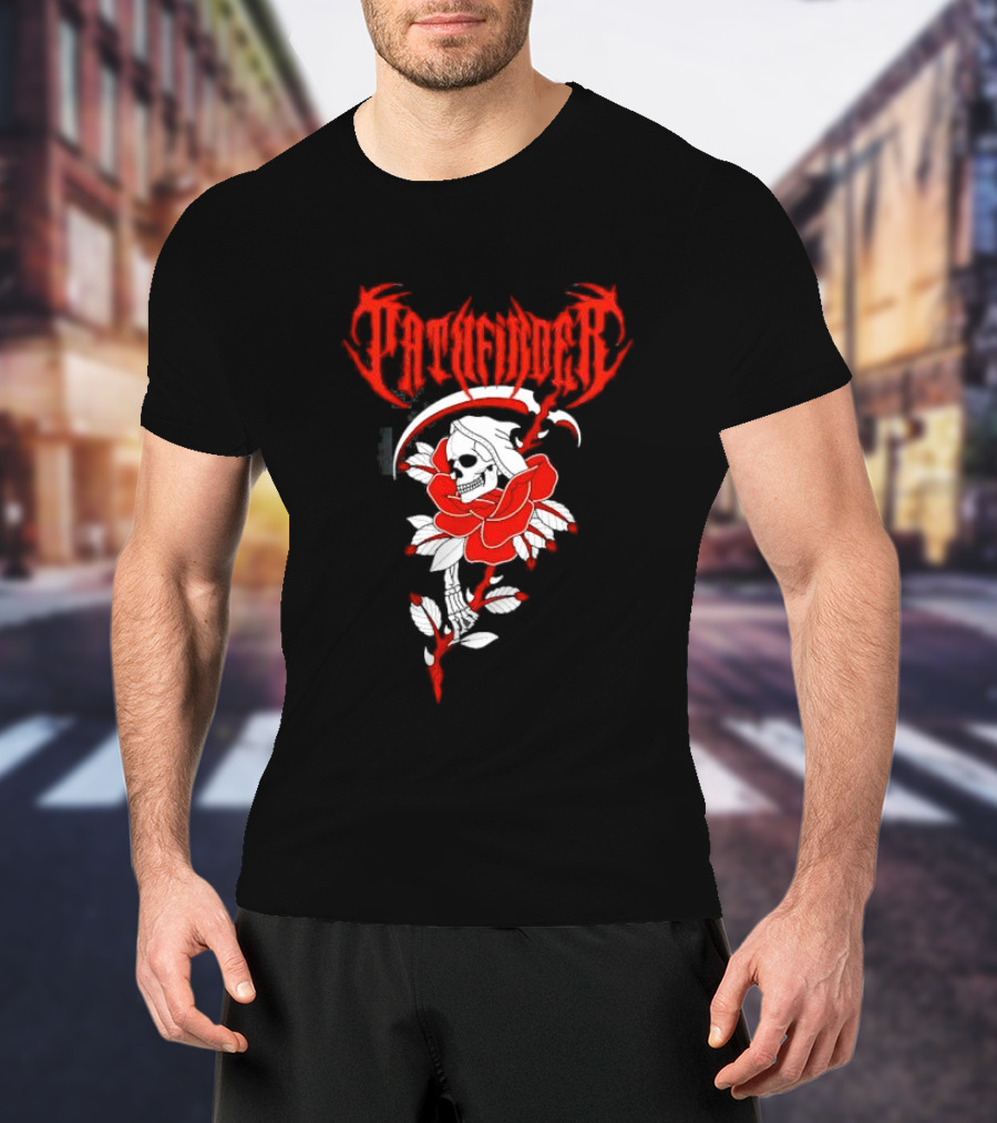 Reaper Skull With Scythe And Red Rose Gothic Aesthetic T-Shirt