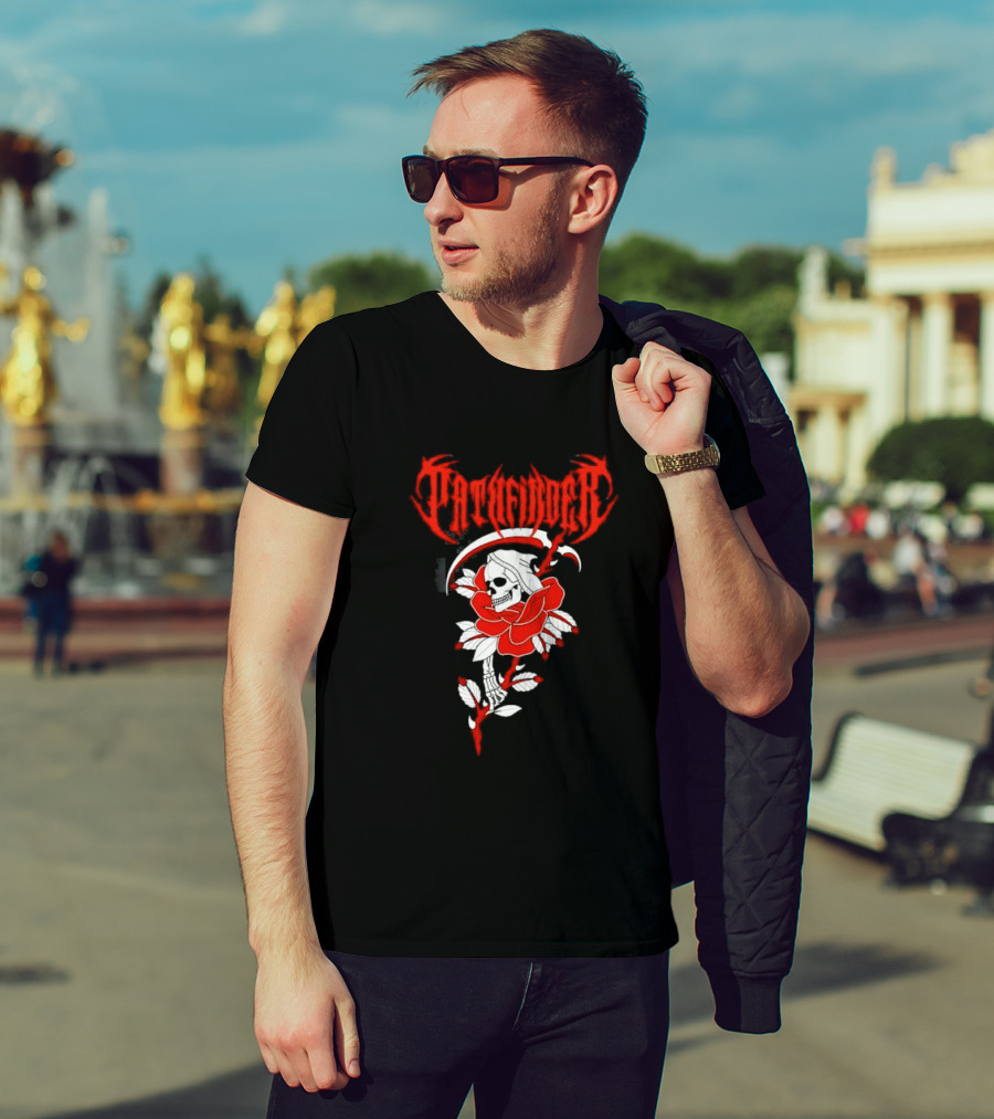 Reaper Skull With Scythe And Red Rose Gothic Aesthetic T-Shirt