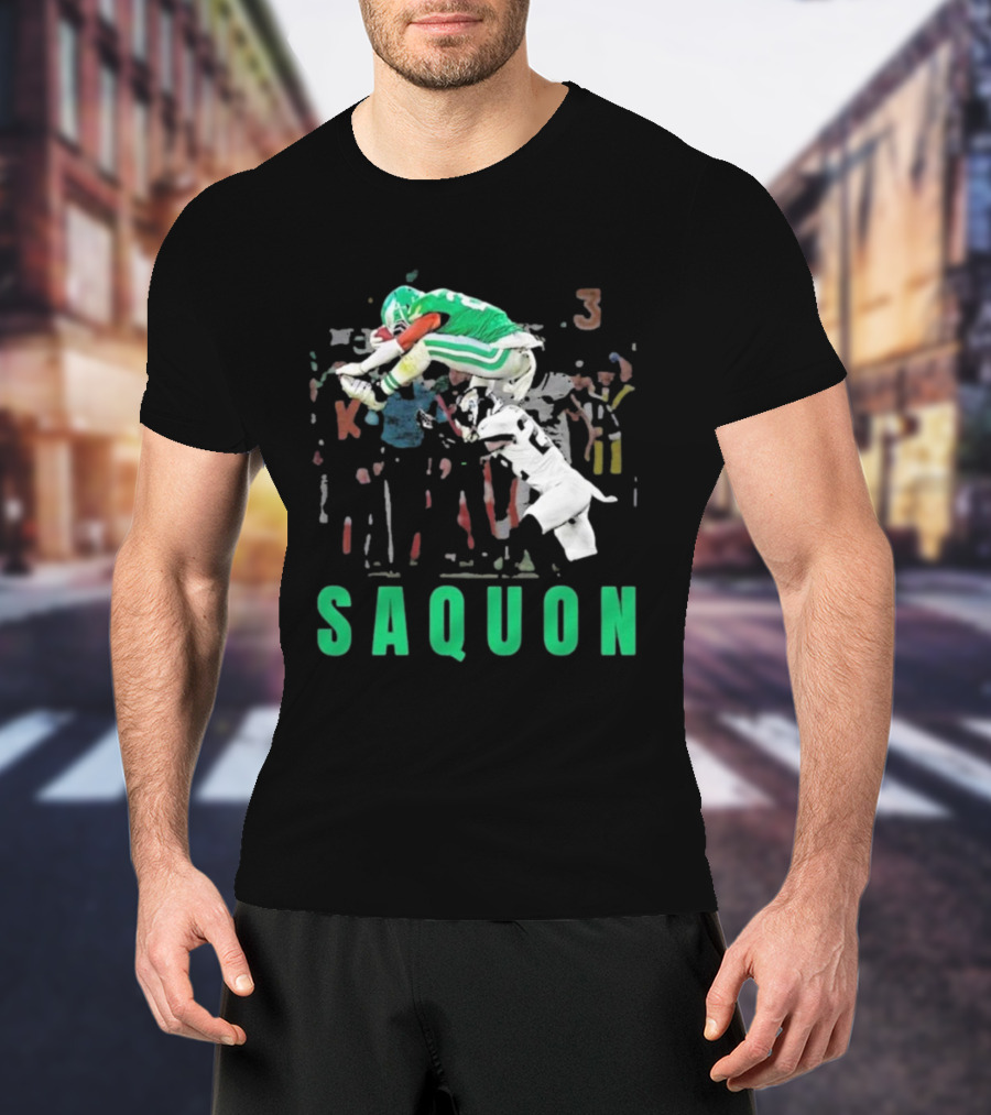 Saquon Reverse Hurdle Eagles Football Action T-Shirt