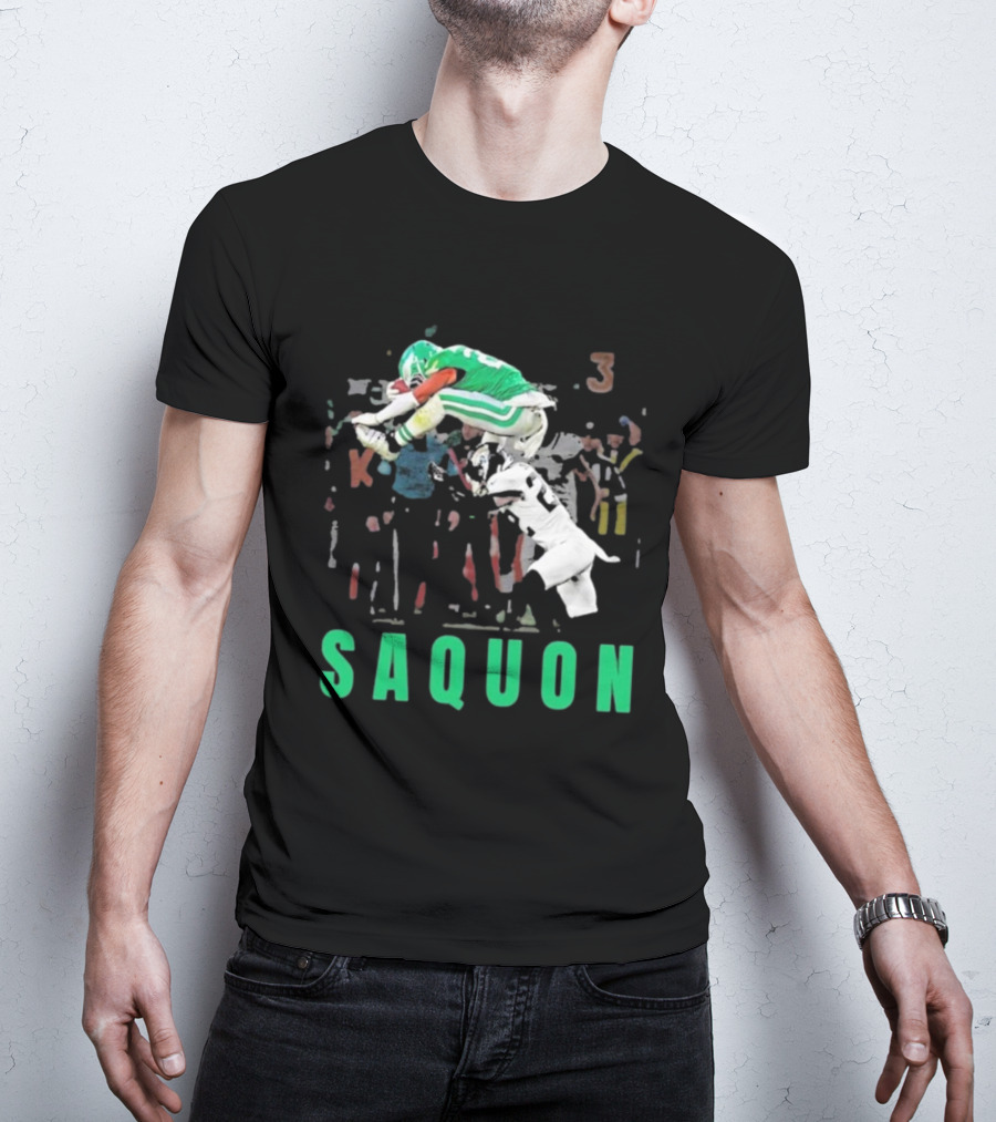 Saquon Reverse Hurdle Eagles Football Action T-Shirt