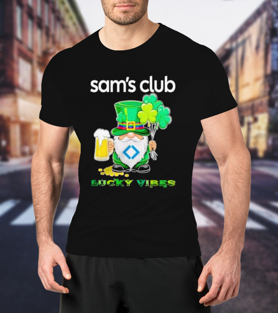 Sam’s Club Lucky Vibes St Patrick’s Day Gnomes Beer Shamrock T-Shirt
