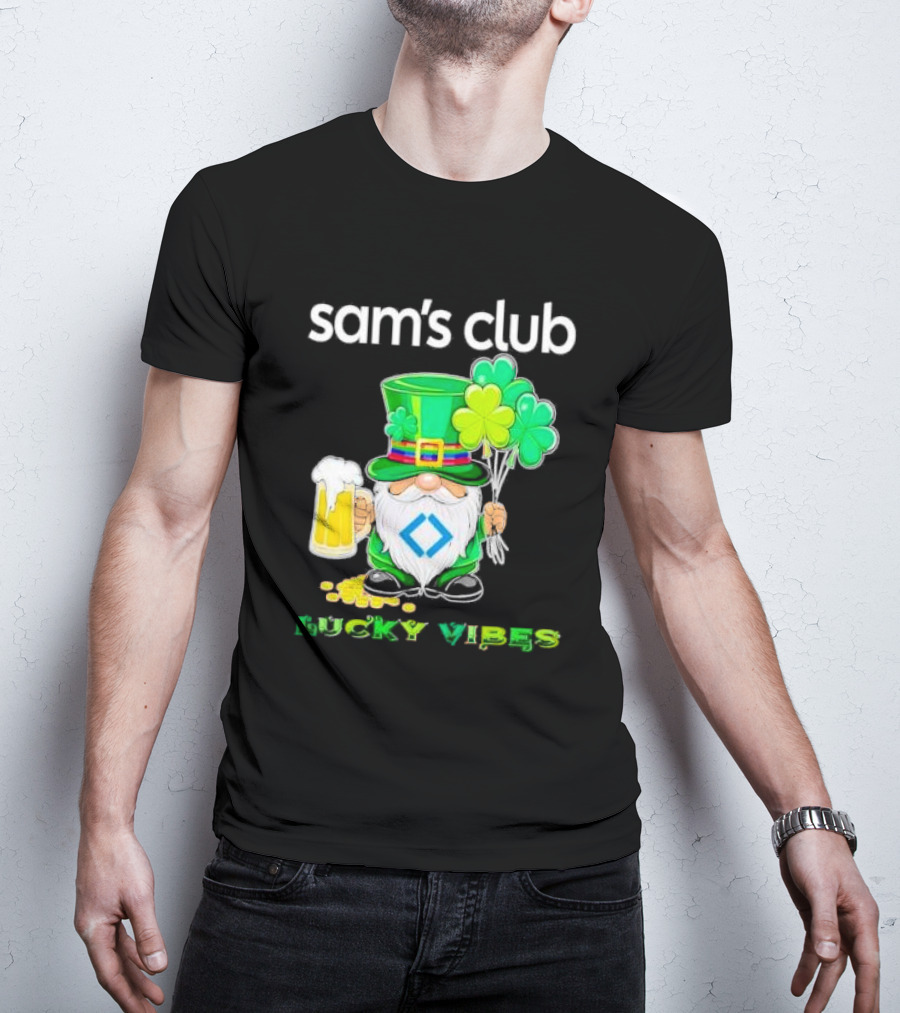 Sam’s Club Lucky Vibes St Patrick’s Day Gnomes Beer Shamrock T-Shirt