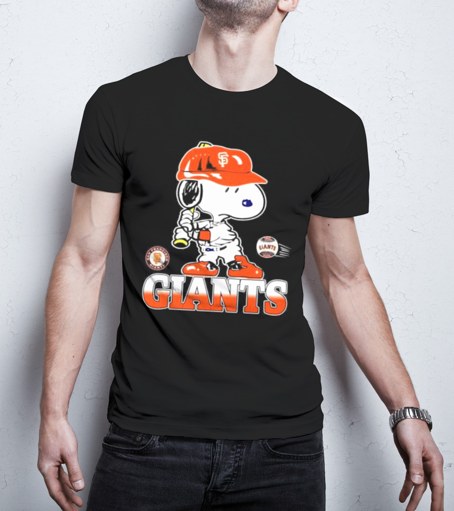 Snoopy SF Giants Baseball Fan Art Peanuts Sports Graphic T-Shirt
