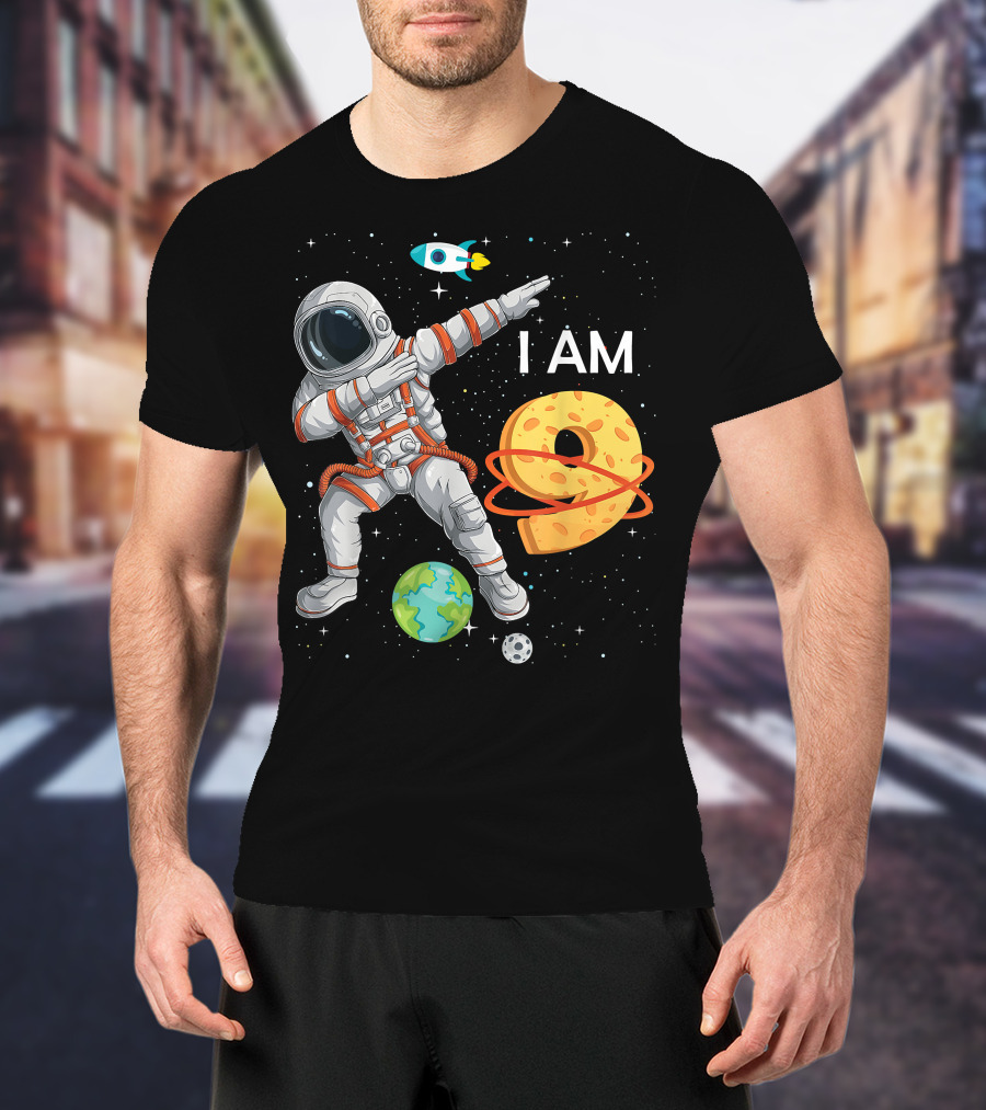 I Am 9 Years Old Birthday Boy Astronaut Space 9th B-Day T-Shirt