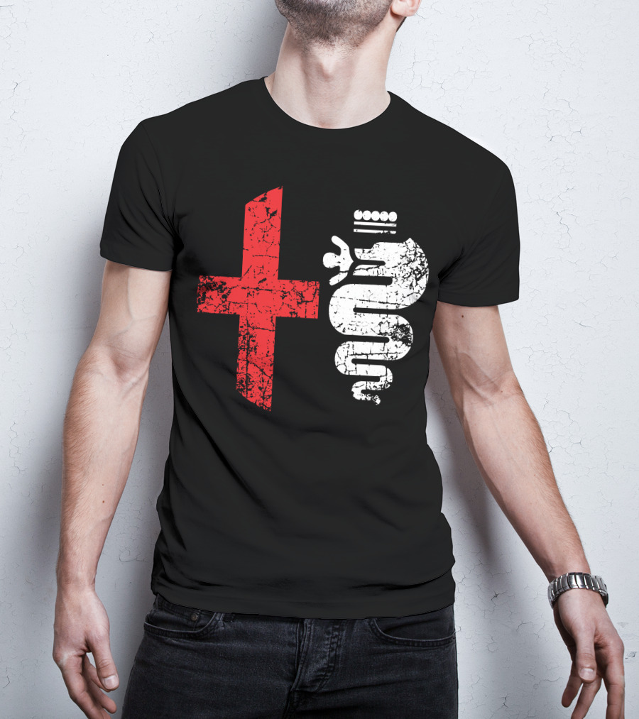 Alfa Car Drivers Stylish Grunge Red Cross Serpent T-Shirt