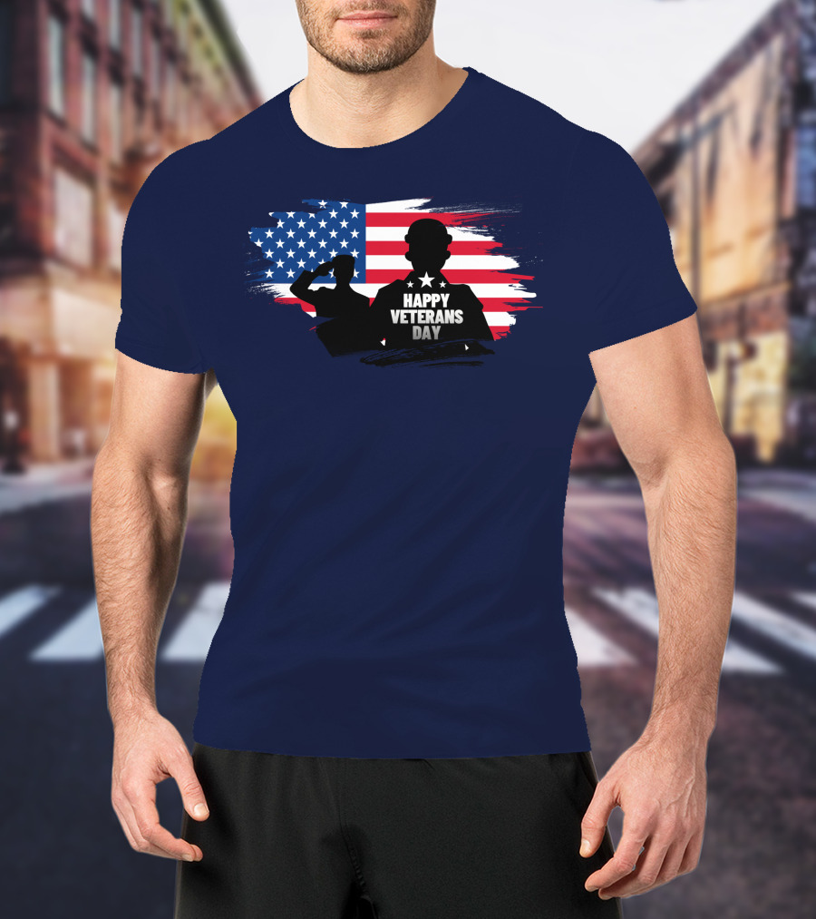 Happy Veterans Day Flag With Saluting T-Shirt