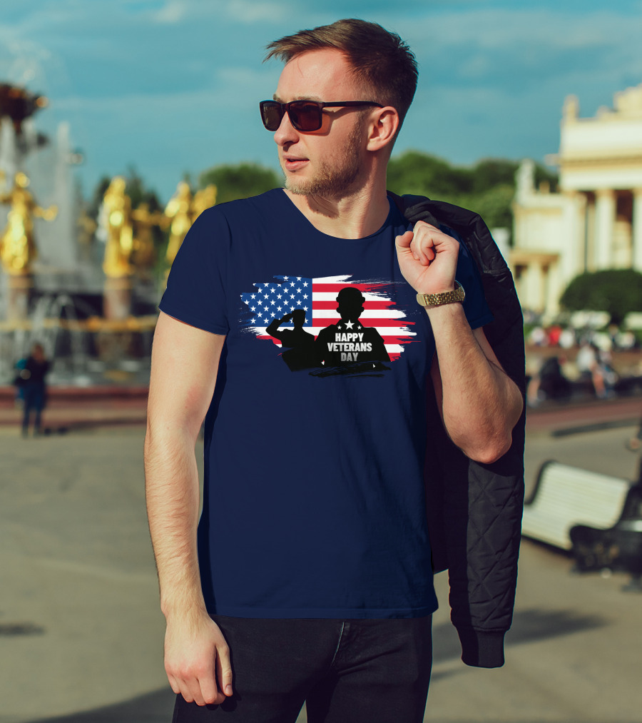 Happy Veterans Day Flag With Saluting T-Shirt