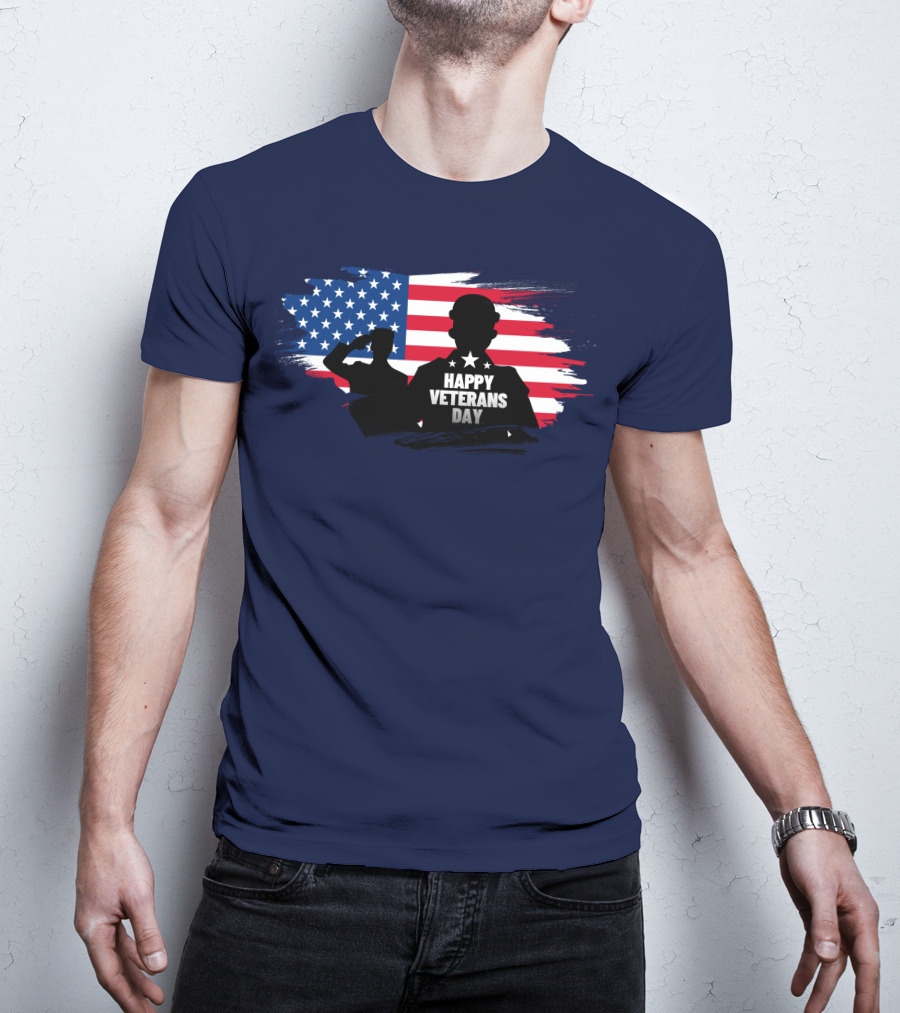 Happy Veterans Day Flag With Saluting T-Shirt