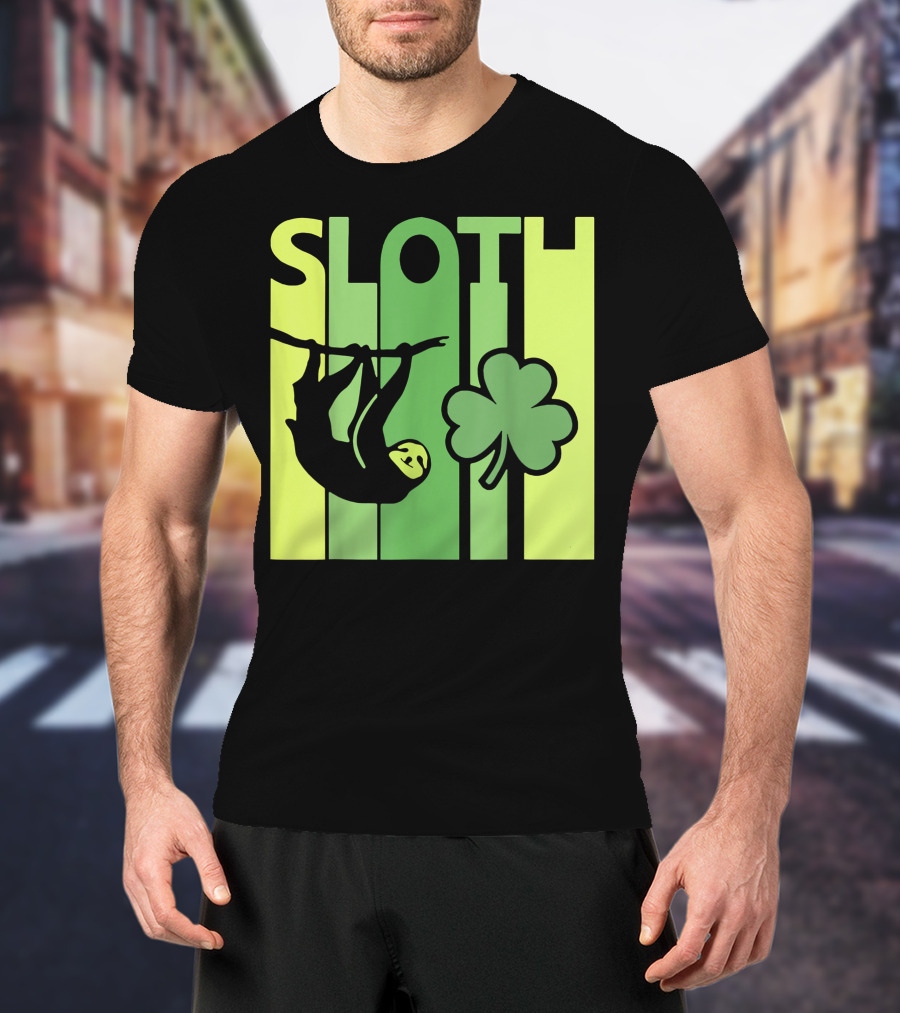 Lucky Sloth Hanging Irish Vintage Shamrock St Patrick's Day T-Shirt