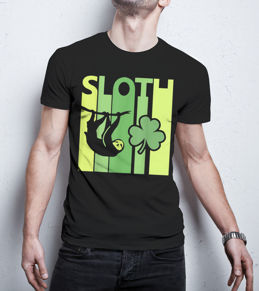 Lucky Sloth Hanging Irish Vintage Shamrock St Patrick's Day T-Shirt