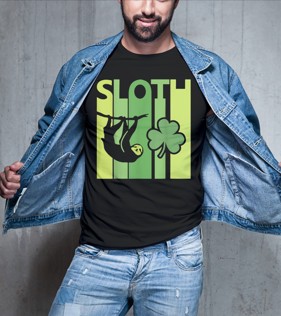Lucky Sloth Hanging Irish Vintage Shamrock St Patrick's Day T-Shirt