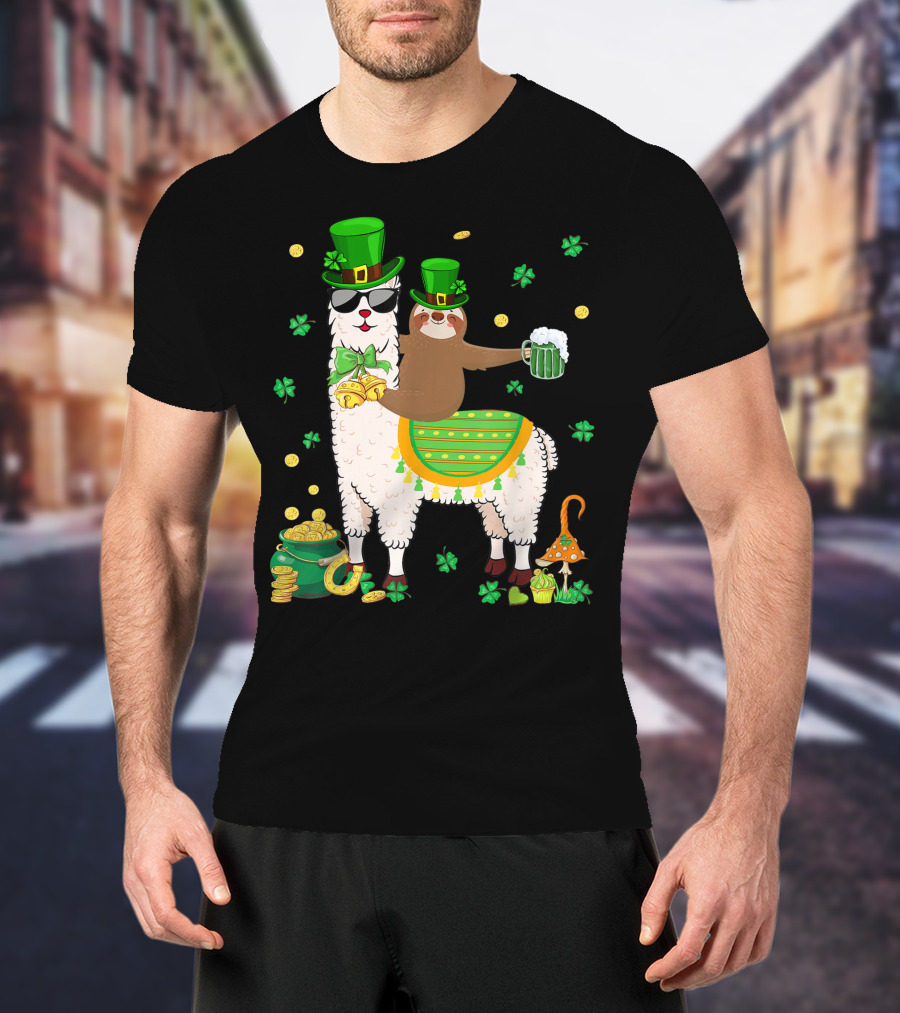 Lucky Shamrock Llama Sloth Lover Happy St Patrick's Day Coins Beer Hat T-Shirt