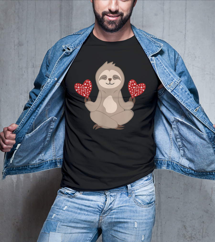 Love Sloth Meditation Valentines Day Heart Animal Vintage T-Shirt