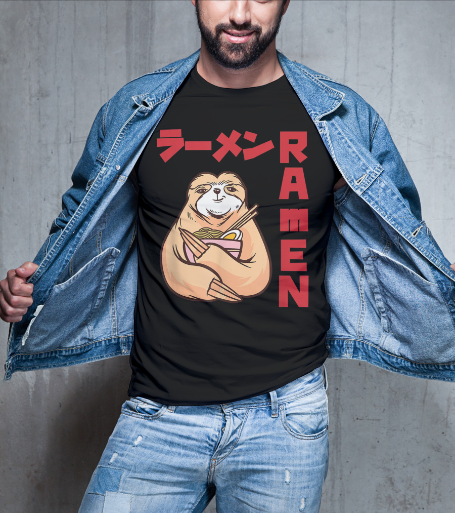 Kawaii Ramen Sloth Anime Noodles Japanese Sketching T-Shirt