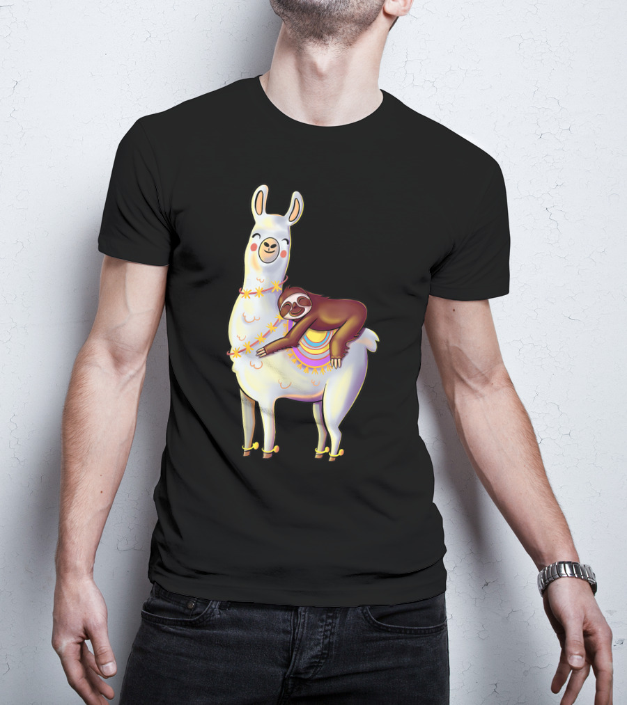 Lazy Sloth On Llama Funny Hiking Birthday Adventure T-Shirt