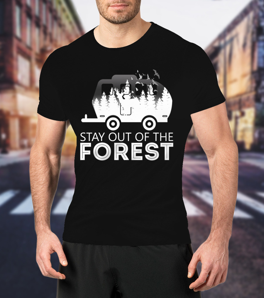 Stay Out Of The Forest Camper With Trees And Bats T-Shirt