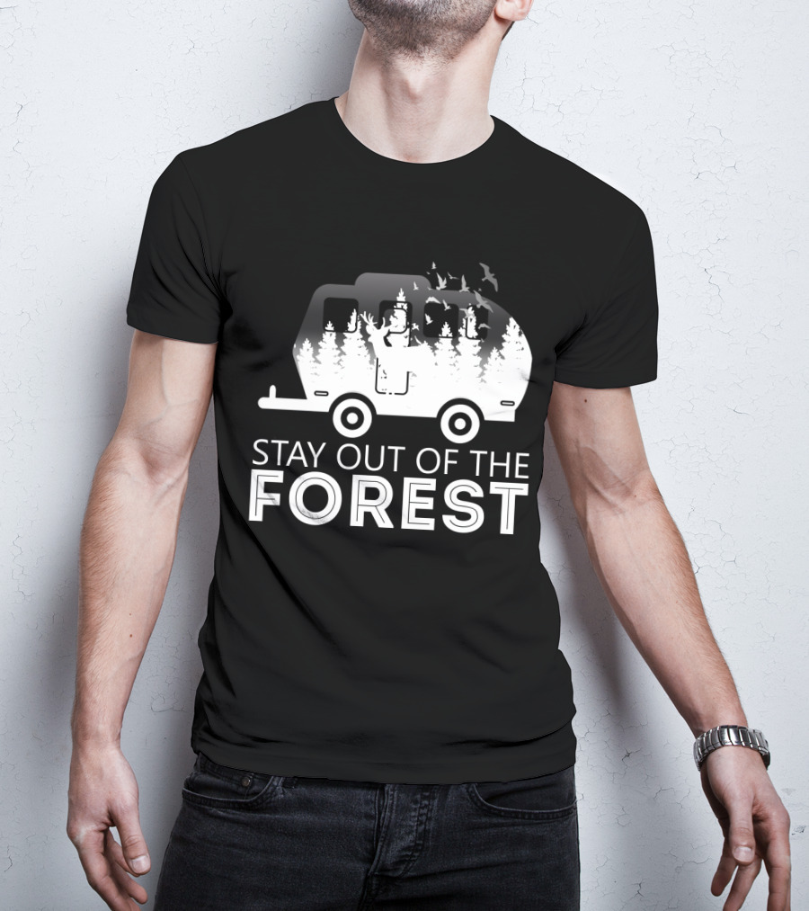 Stay Out Of The Forest Camper With Trees And Bats T-Shirt
