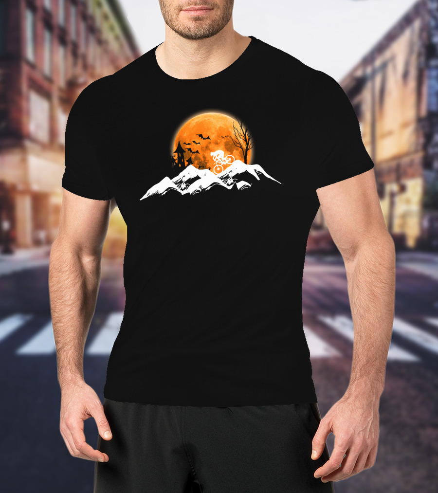 Mountain Biking Halloween Adventure Full Moon Haunted Castle Bats Scenic Ride T-Shirt
