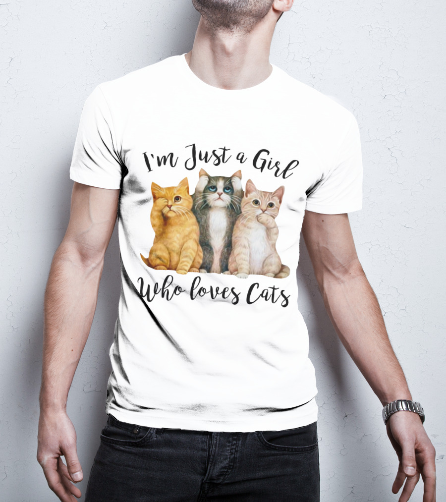 I'm Just A Girl Who Loves Cats With Cute Cat Trio T-Shirt