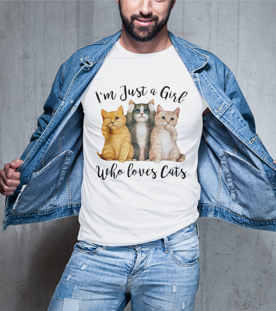 I'm Just A Girl Who Loves Cats With Cute Cat Trio T-Shirt