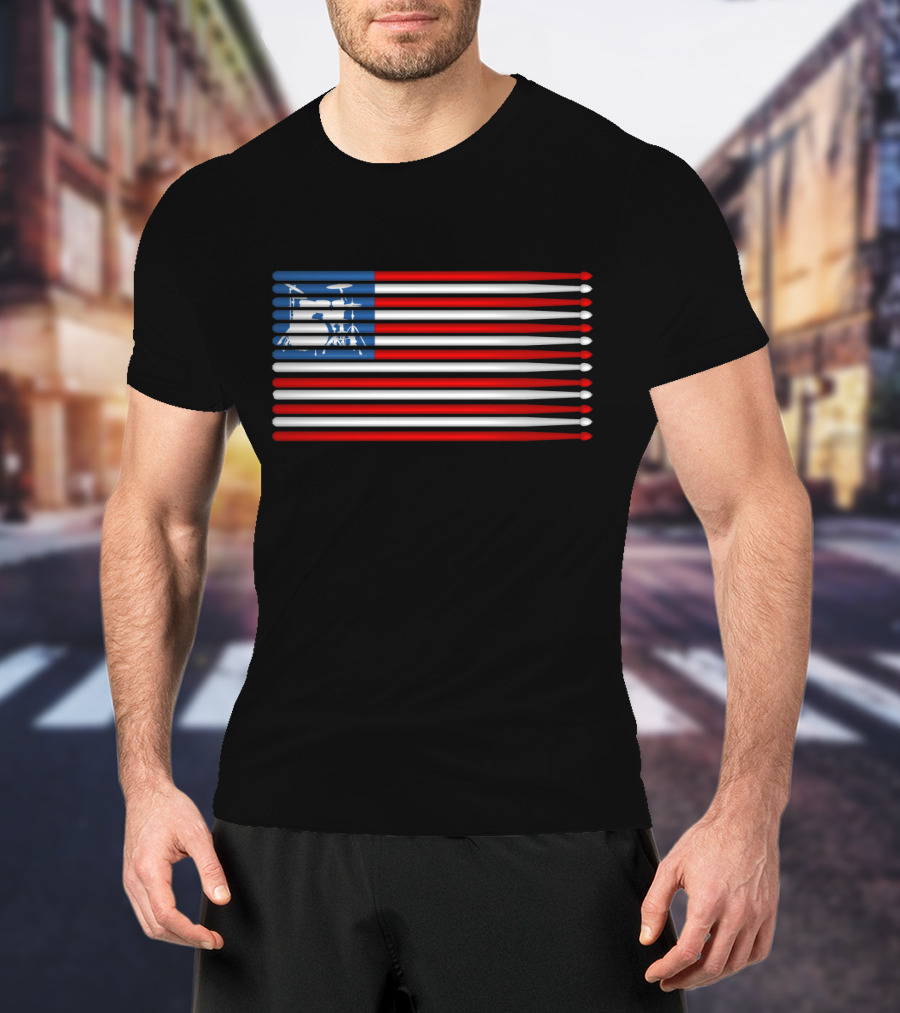 American Drum Kit Drumsticks Flag T-Shirt