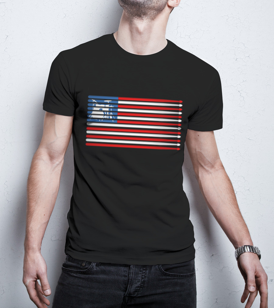 American Drum Kit Drumsticks Flag T-Shirt