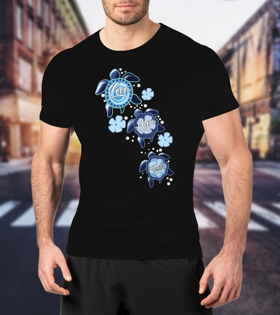 Love Hope Faith Turtle Icons Blue T-Shirt