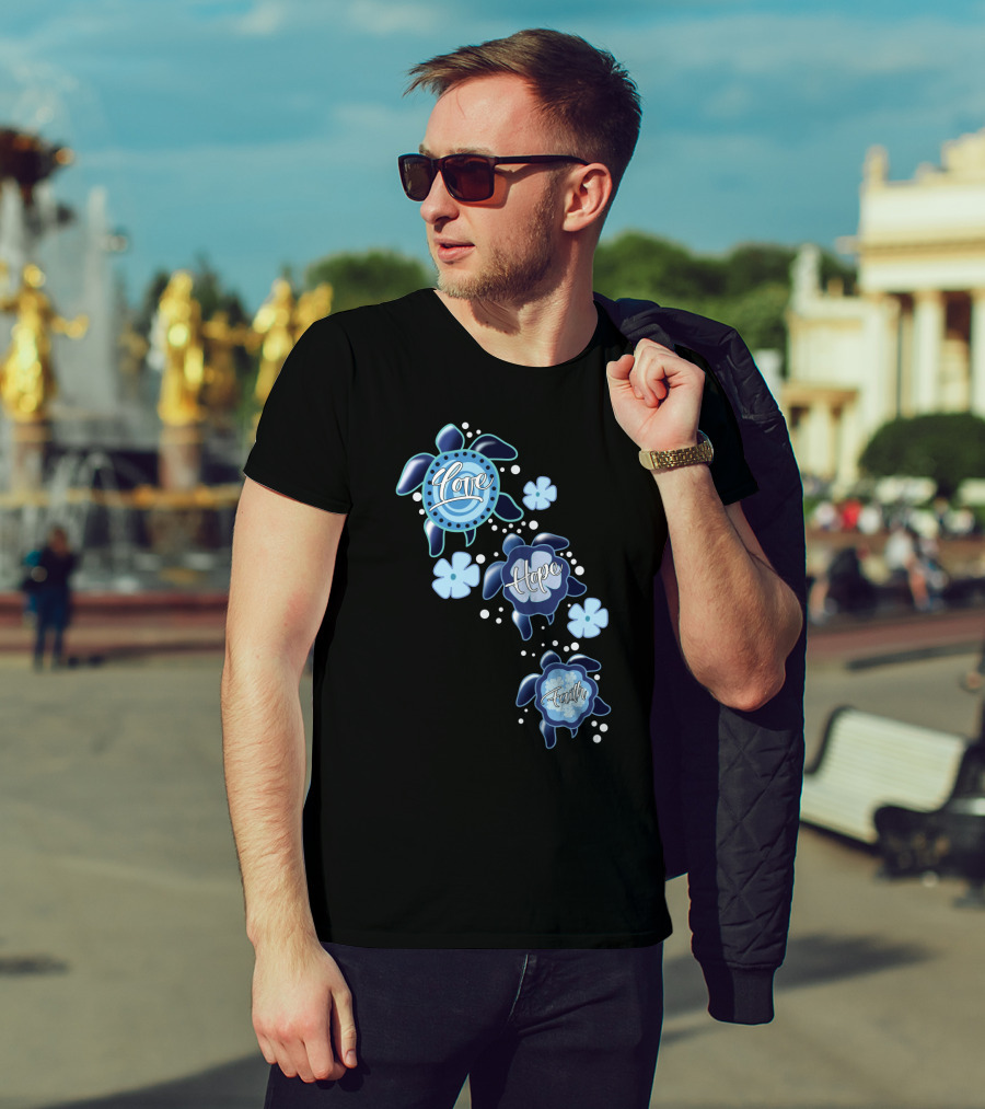 Love Hope Faith Turtle Icons Blue T-Shirt