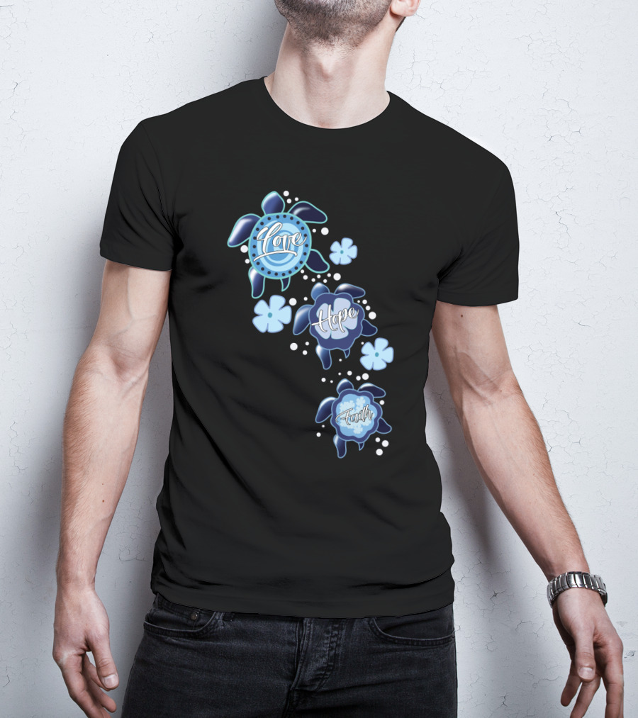 Love Hope Faith Turtle Icons Blue T-Shirt