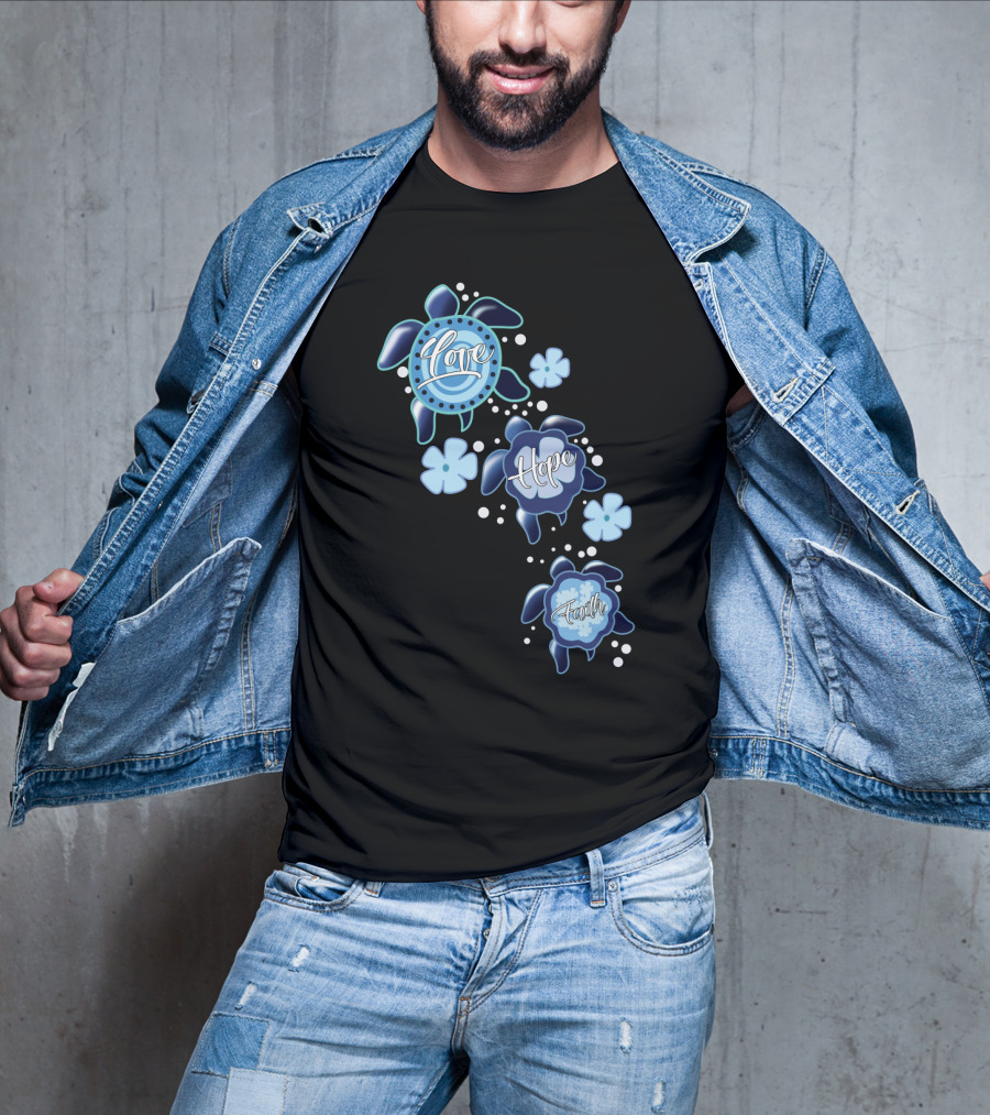 Love Hope Faith Turtle Icons Blue T-Shirt
