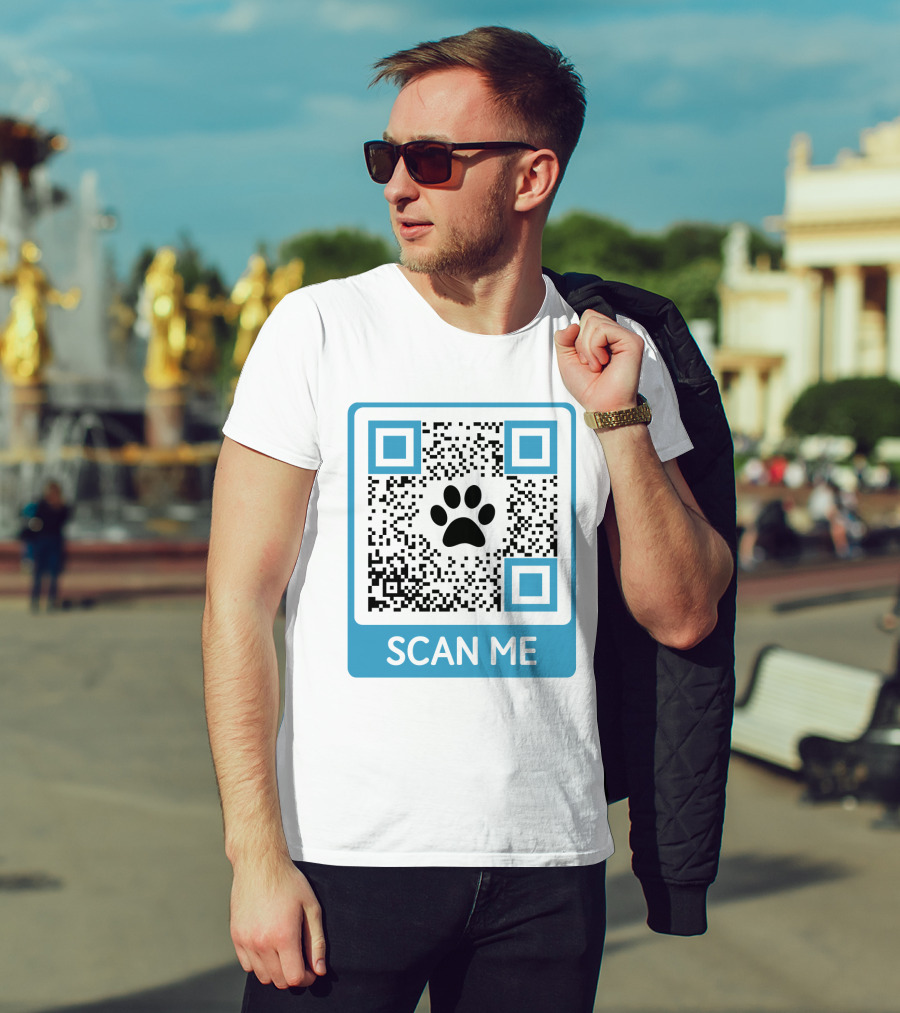 Scan Me QR Code With Dog Paw T-Shirt