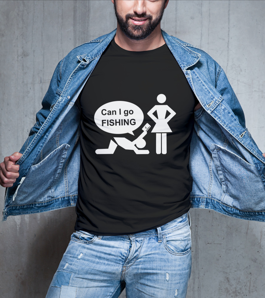 Can I Go Fishing Humor Iconic Figurine Speech Bubble T-Shirt
