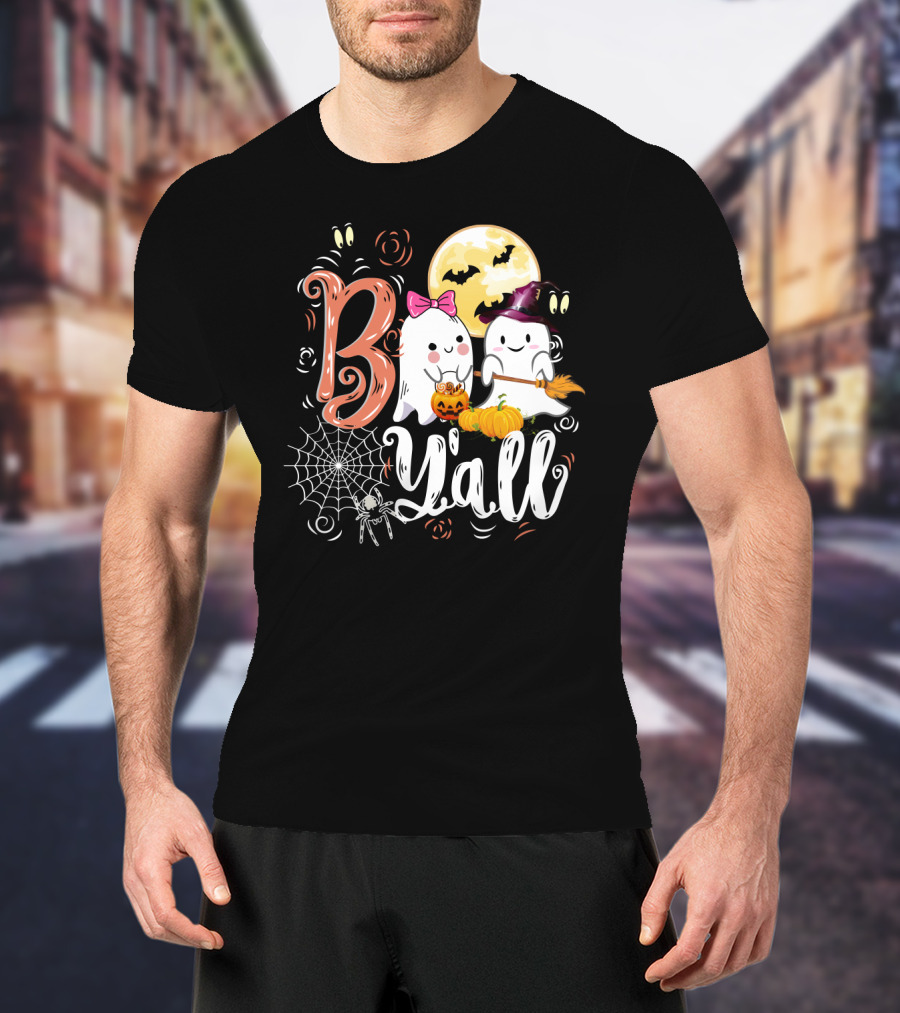 Bo Y'all Cute Ghosts With Pumpkins And Halloween Full Moon T-Shirt