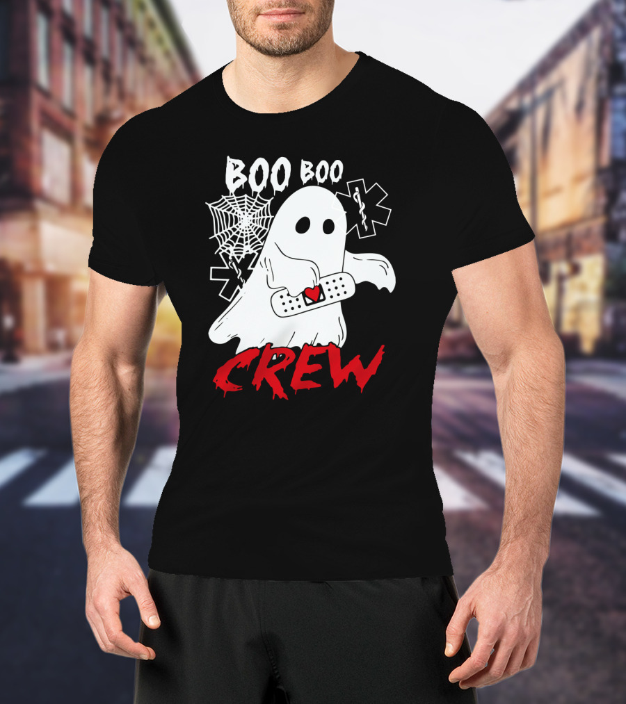 EMT Boo Boo Crew Ghost With Bandage And Cobweb T-Shirt