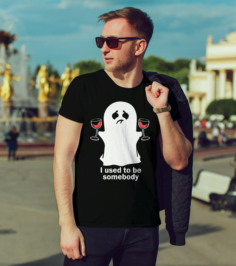 I Used To Be Somebody Ghost Holding Wine Glasses T-Shirt