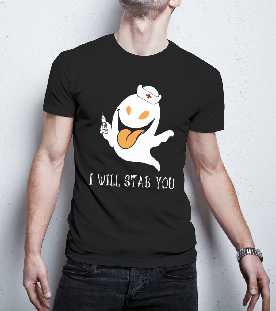 I Will Stab You Funny Ghost Nurse With Syringe T-Shirt