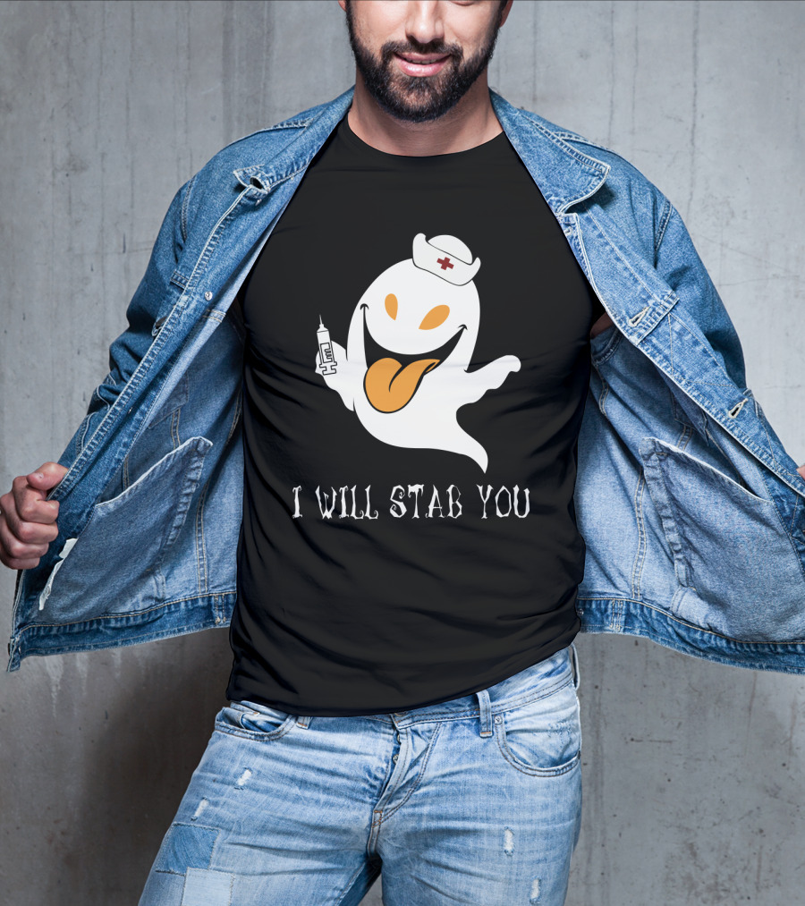 I Will Stab You Funny Ghost Nurse With Syringe T-Shirt