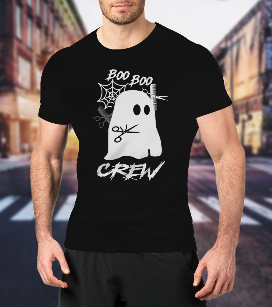 Boo Boo Crew Ghost Hairdresser With Scissors And Spiderwebs T-Shirt