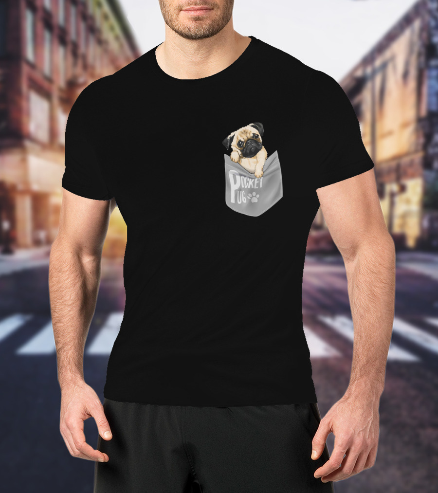 Pocket Pug Puppy Peeking Out Of Pocket T-Shirt