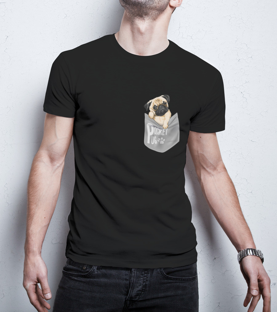 Pocket Pug Puppy Peeking Out Of Pocket T-Shirt