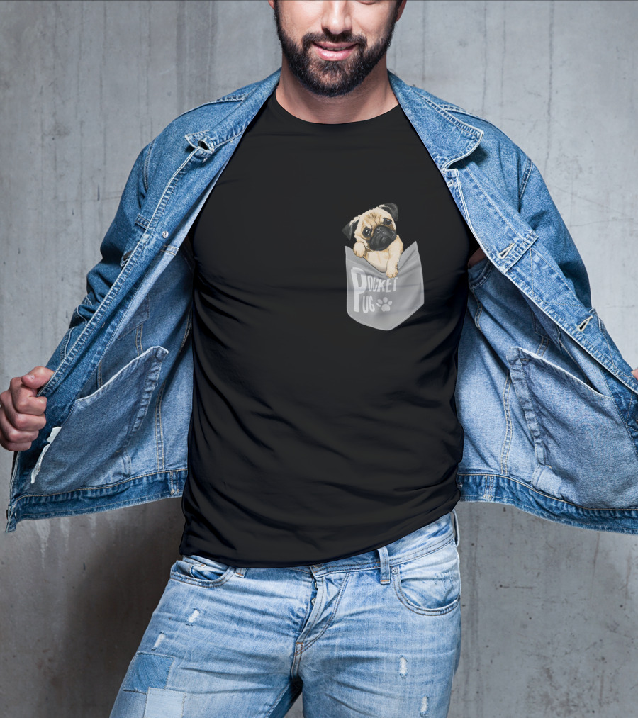 Pocket Pug Puppy Peeking Out Of Pocket T-Shirt