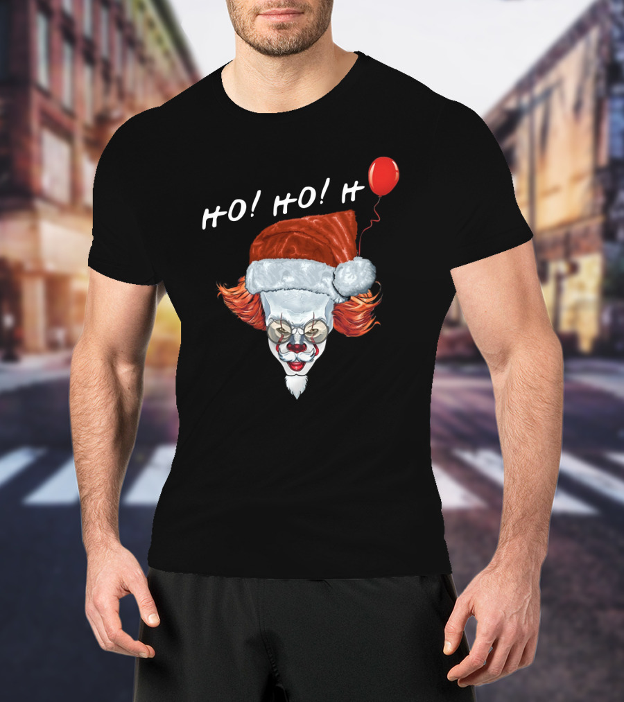HO HO HO Novel Killer Clown Santa With Red Balloon T-Shirt
