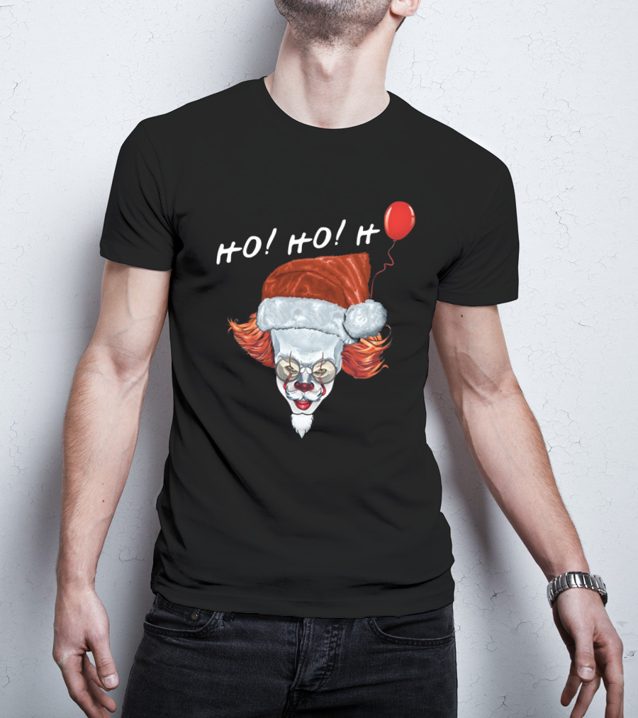 HO HO HO Novel Killer Clown Santa With Red Balloon T-Shirt