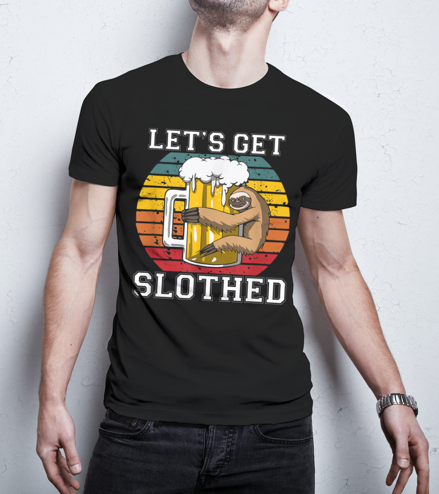 LET'S GET SLOTHED Retro Beer Mug And Sloth Hug T-Shirt