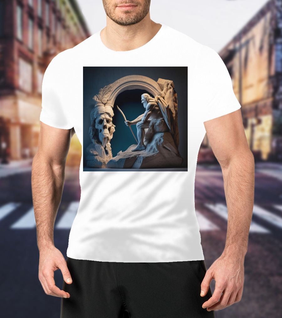 A Strong Old Man Warrior Statuesque Power In Mythical Stone Arch T-Shirt
