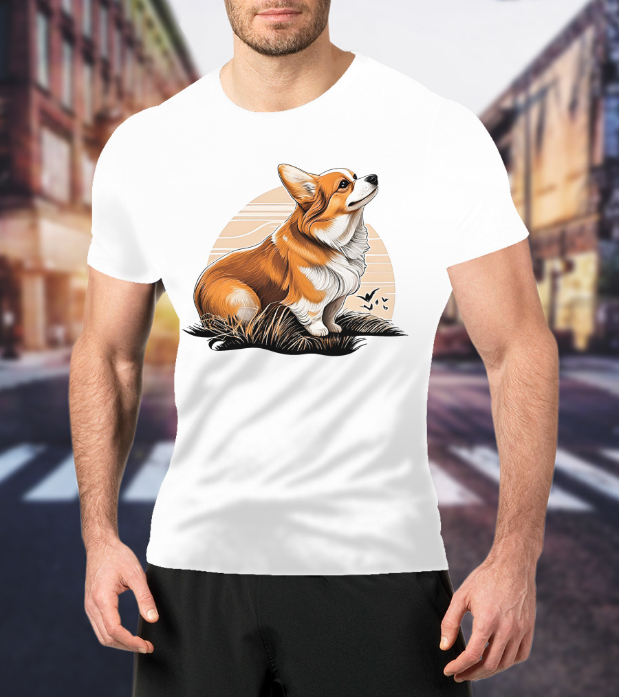Corgi Dog Cute Sunset Scene T-Shirt