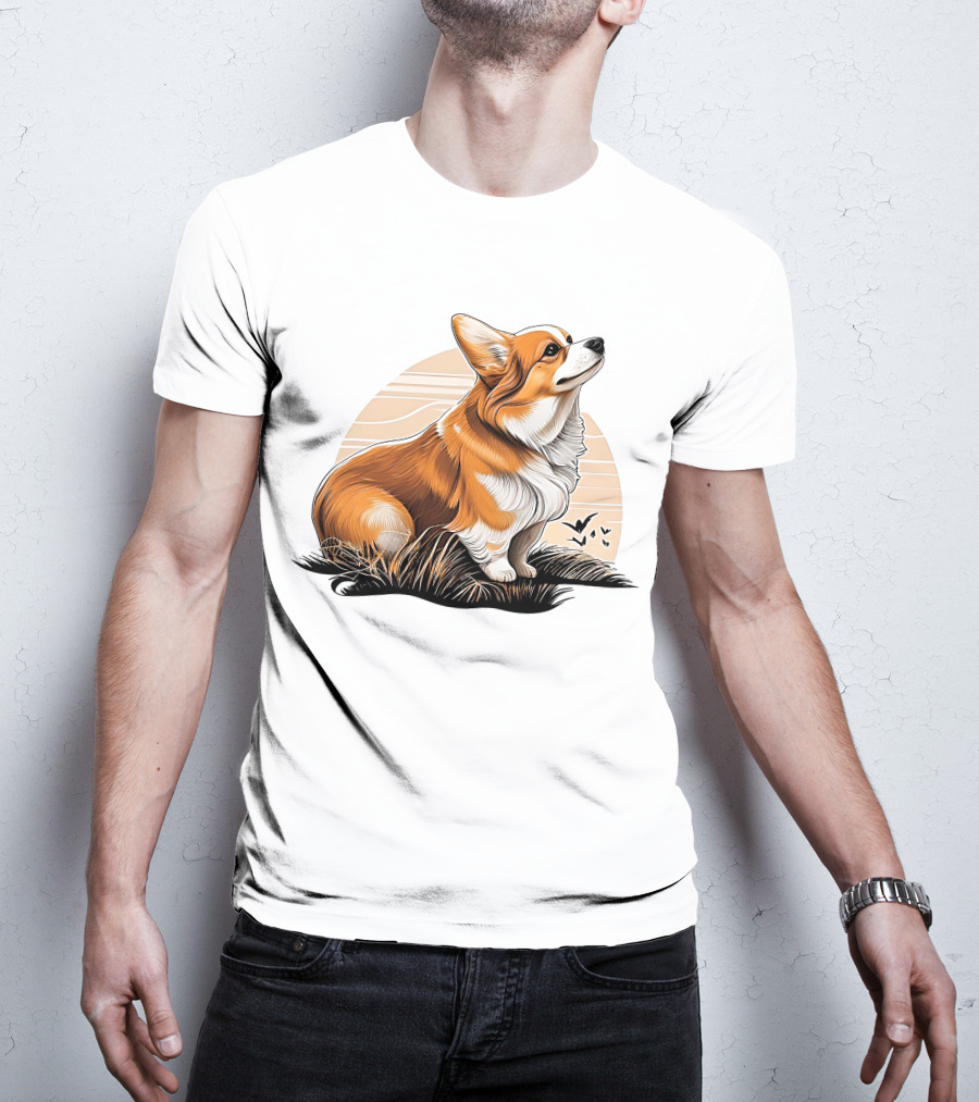Corgi Dog Cute Sunset Scene T-Shirt