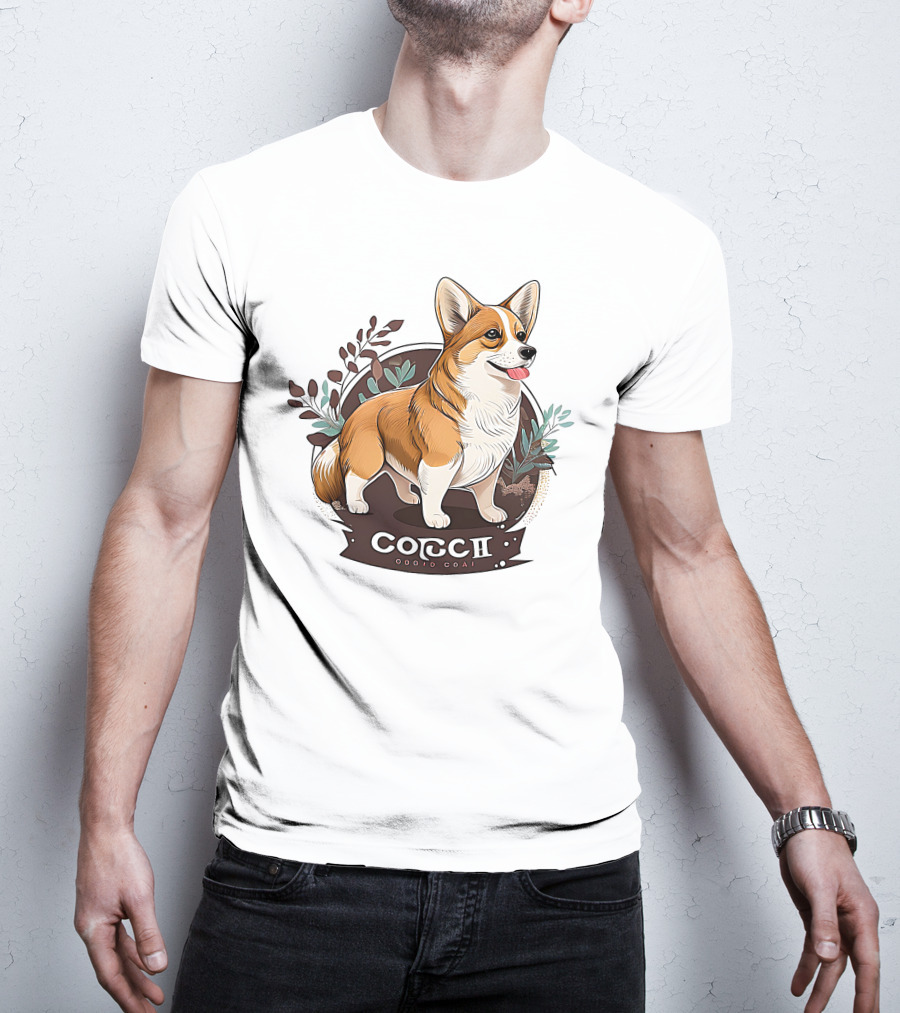 Corgi Cute Baby Dog Illustration With Floral Background T-Shirt