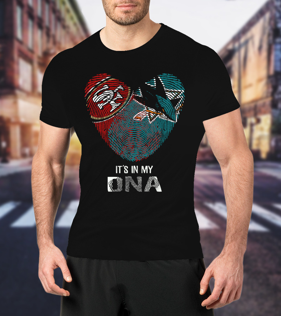 49ers San Jose Sharks Heart Shaped Dna Fingerprint T-Shirt